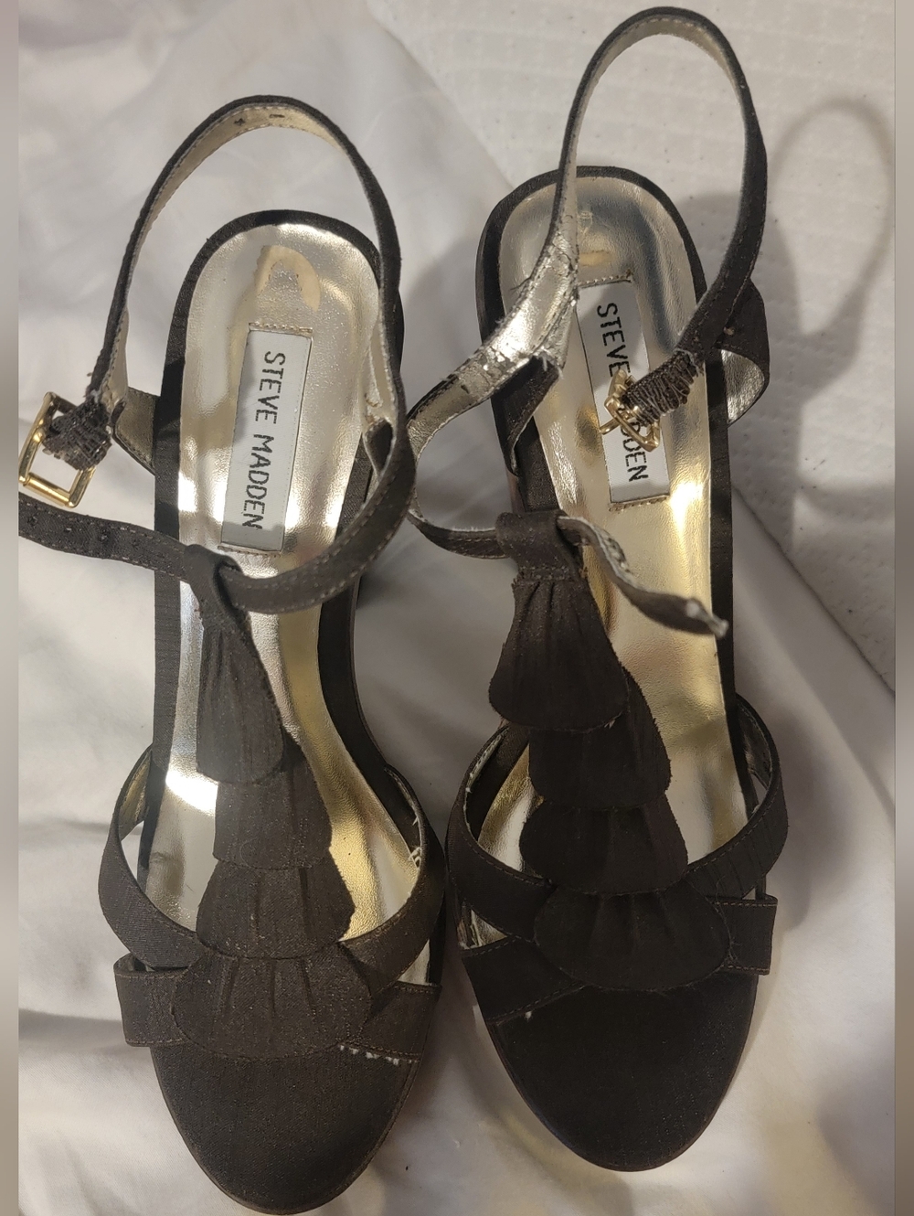 Steve Madden Dark Brown T-Strap Ruffle Heels
